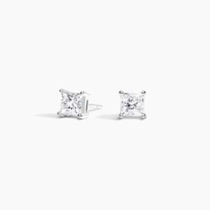 Princess Lab Diamond Stud Earrings in 18K White Gold