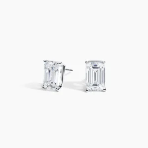 Emerald Cut Lab Grown Diamond Stud Earrings in 18K White Gold