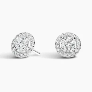 Lab Grown Diamond Halo Stud Earrings in 18K White Gold