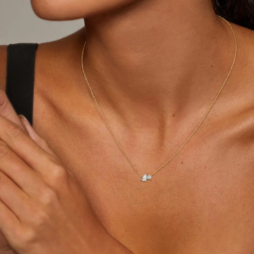 Toi et Moi Necklace (1/8 ct. tw.) in 14K Yellow Gold - Image 4