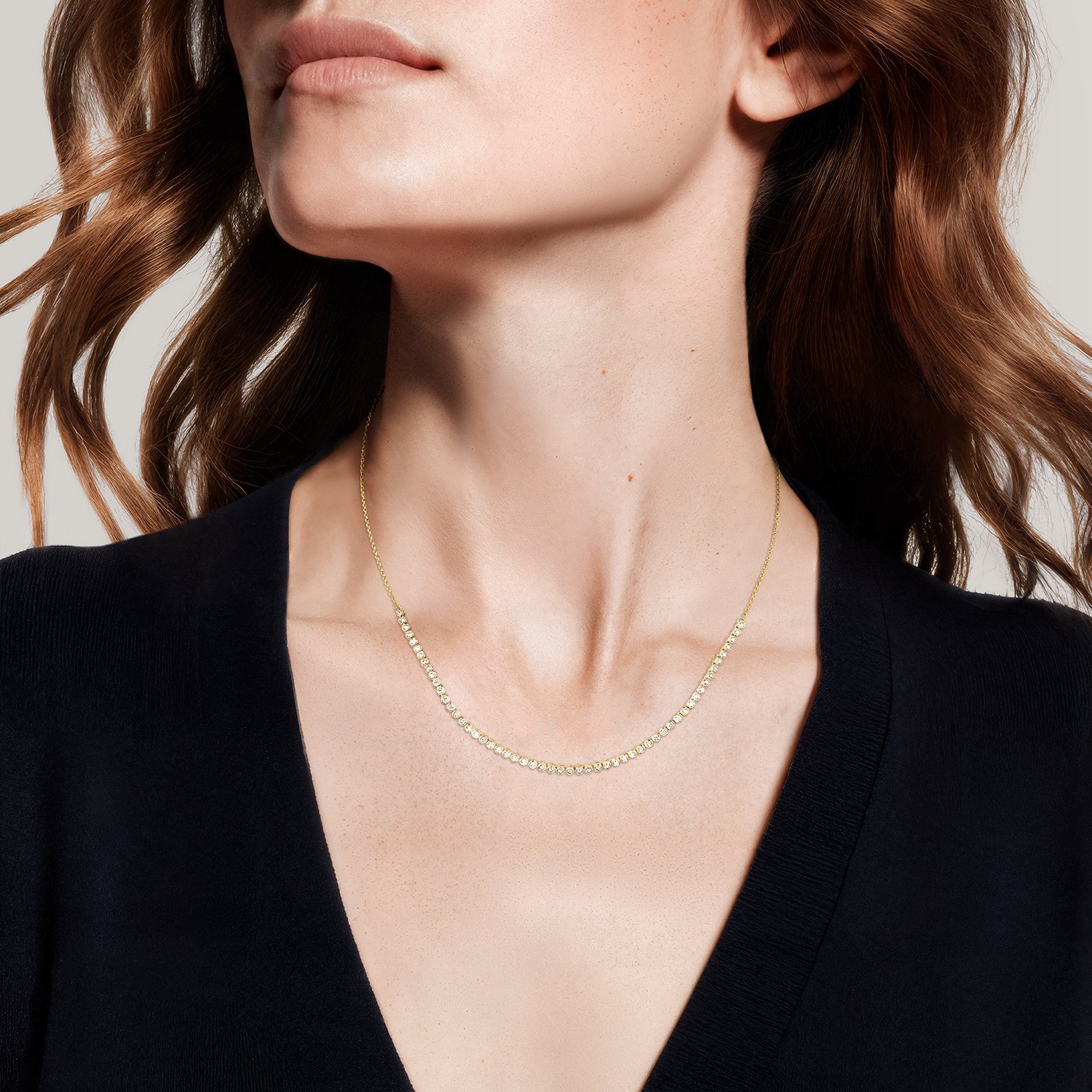 1/3 Coverage Petite Bezel Lab Diamond Tennis Necklace (3/4 ct. tw.) in 14K Yellow Gold - Image 6