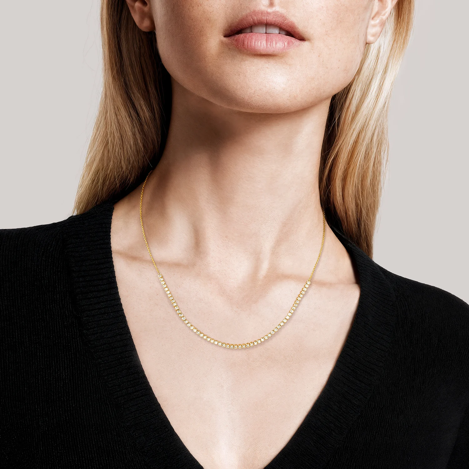 1/3 Coverage Petite Bezel Lab Diamond Tennis Necklace (3/4 ct. tw.) in 14K Yellow Gold - Image 3