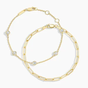 The Enthusiast Paperclip and Diamond Bracelet Set in 14K Yellow Gold