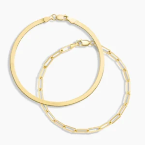 The Trendsetter Herringbone and Paperclip Chain Bracelet Set in 14K Yellow Gold