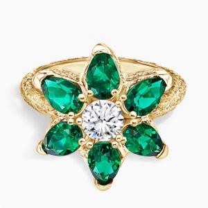 Flora Lab Emerald and Lab Diamond Ring (1/2 ct. tw.) in 14K Yellow Gold