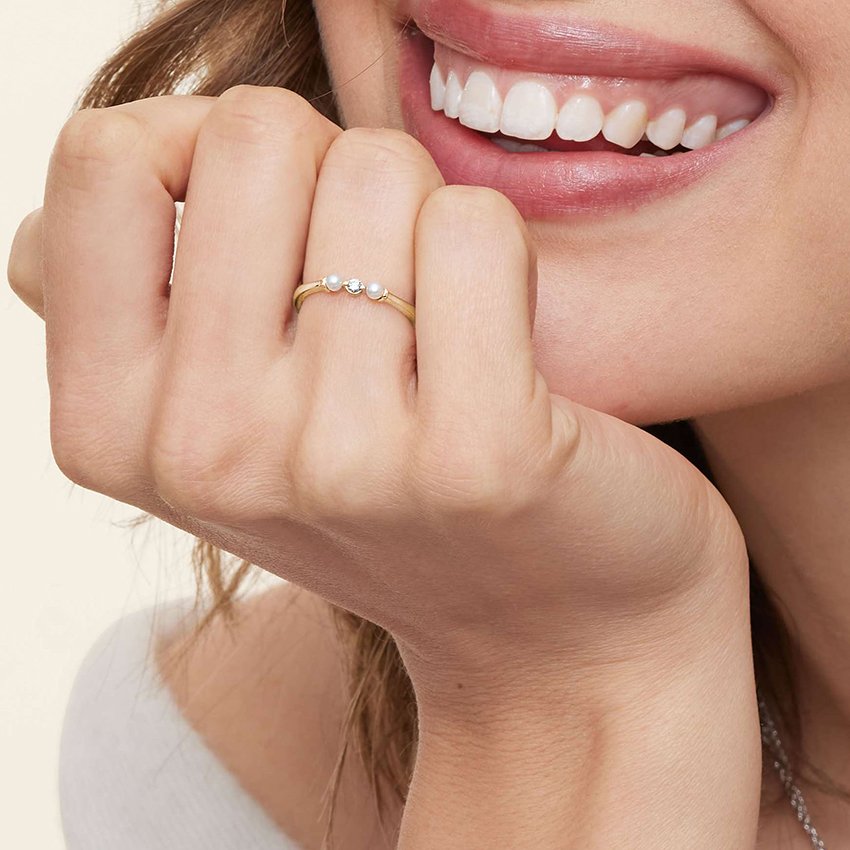 Marlene Freshwater Cultured Pearl and Diamond Ring in 18K Yellow Gold - Image 3