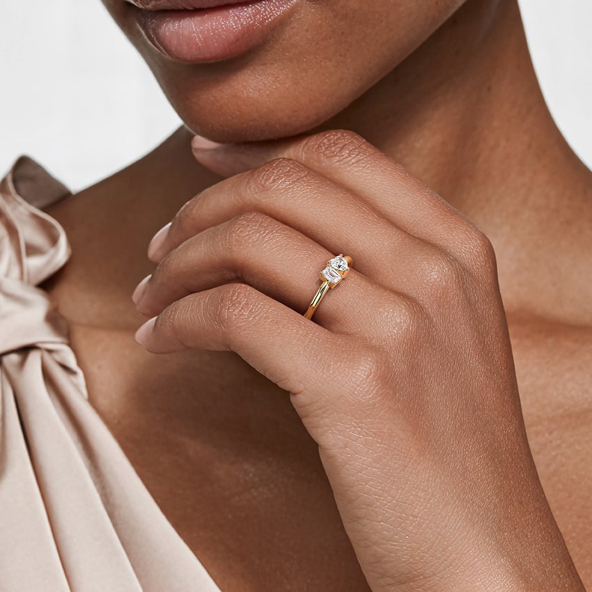 Emerald and Heart-Shaped Diamond Toi et Moi Ring (1/3 ct. tw.) - Image 2