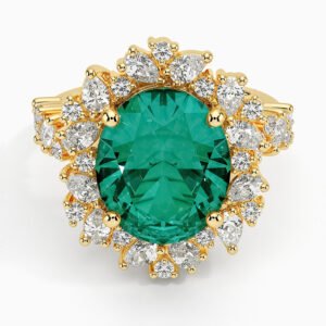 Olivetta Lab Emerald and Lab Diamond Cocktail Diamond Ring