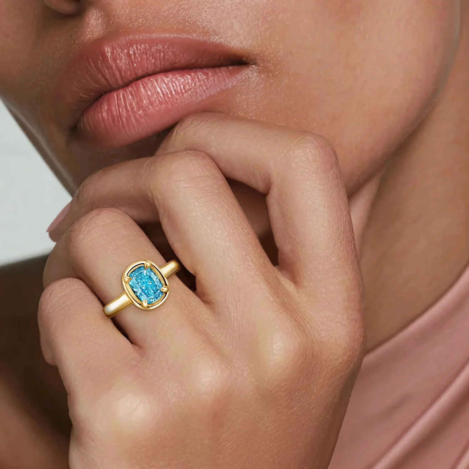 Andrea Bezel Prong Malibu Blue Cushion Lab Diamond Ring (2 ct. tw.) - Image 4
