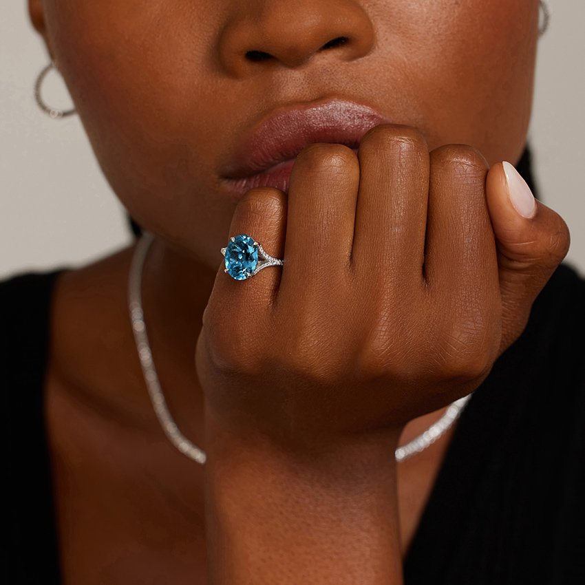 Jubilee London Blue Topaz and Diamond Cocktail Diamond Ring - Image 4