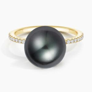 Debutante Black Cultured Pearl and Diamond Cocktail Diamond Ring