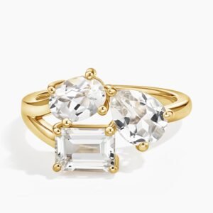 Three Stone Toi et Moi White Topaz Diamond Ring